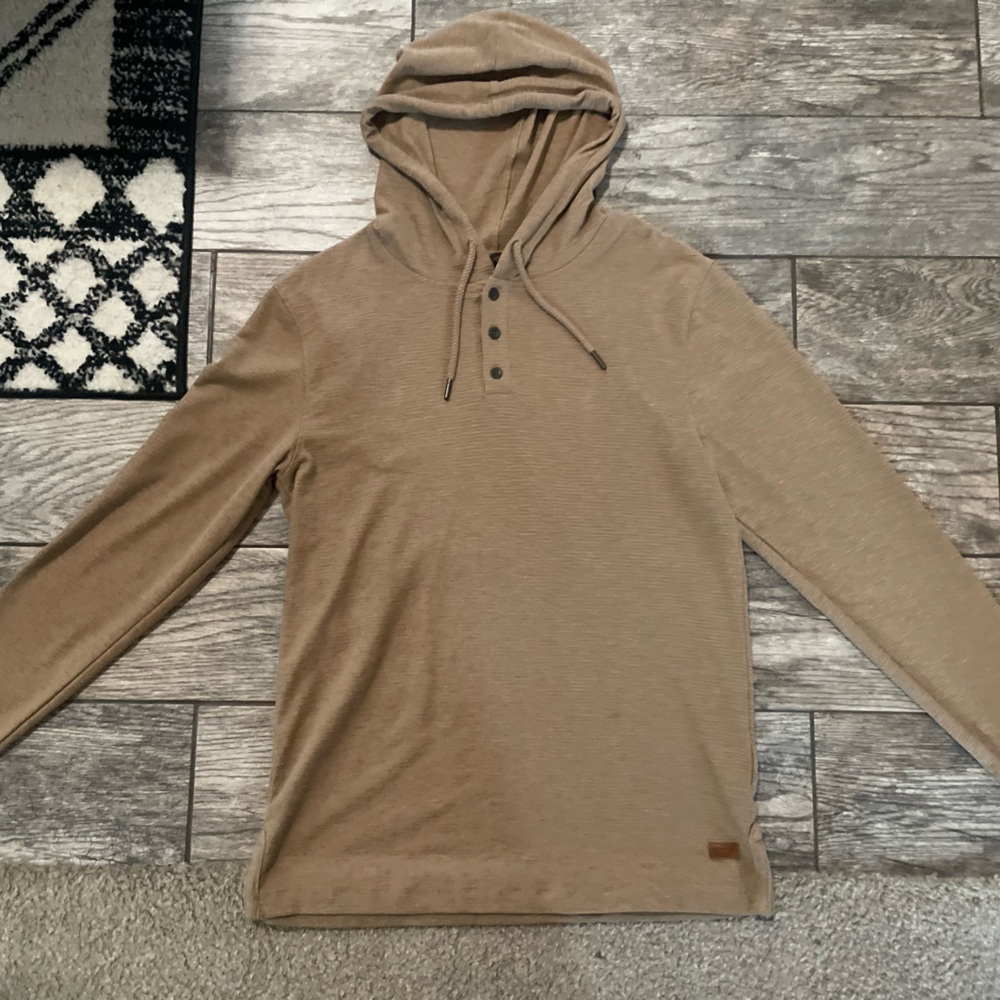 Tan Hooded Pullover with Button Detail